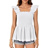 image:imageLYANER Womens Smocked Casual Peplum TopSolid White