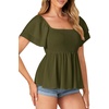 image:imageLYANER Womens Square Neck Casual Peplum TopArmy Green