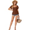 image:imageLYANER Womens Square Neck Casual Peplum TopBrown