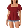 image:imageLYANER Womens Square Neck Casual Peplum TopBurgundy
