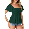 image:imageLYANER Womens Square Neck Casual Peplum TopDark Green