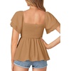 image:imageLYANER Womens Square Neck Casual Peplum TopDark Khaki