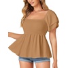 image:imageLYANER Womens Square Neck Casual Peplum TopDark Khaki