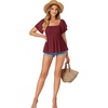 image:imageLYANER Womens Square Neck Casual Peplum TopDark Red