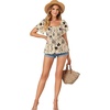 image:imageLYANER Womens Square Neck Casual Peplum TopFloral Apricot