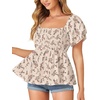 image:imageLYANER Womens Square Neck Casual Peplum TopFloral Beige