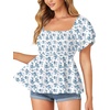image:imageLYANER Womens Square Neck Casual Peplum TopFloral Blue