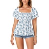 image:imageLYANER Womens Square Neck Casual Peplum TopFloral Blue