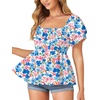 image:imageLYANER Womens Square Neck Casual Peplum TopFloral Multicolor