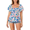 image:imageLYANER Womens Square Neck Casual Peplum TopFloral Multicolor