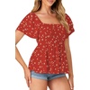 image:imageLYANER Womens Square Neck Casual Peplum TopFloral Red