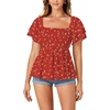 image:imageLYANER Womens Square Neck Casual Peplum TopFloral Red