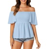 image:imageLYANER Womens Square Neck Cute Peplum TopBaby Blue