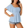 image:imageLYANER Womens Square Neck Cute Peplum TopBaby Blue