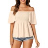 image:imageLYANER Womens Square Neck Cute Peplum TopBeige