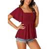 image:imageLYANER Womens Square Neck Cute Peplum TopBurgundy