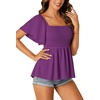 image:imageLYANER Womens Square Neck Cute Peplum TopDark Purple