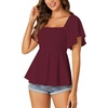 image:imageLYANER Womens Square Neck Cute Peplum TopDark Red