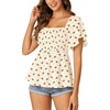 image:imageLYANER Womens Square Neck Cute Peplum TopFloral Beige