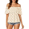 image:imageLYANER Womens Square Neck Cute Peplum TopFloral Beige