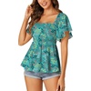 image:imageLYANER Womens Square Neck Cute Peplum TopFloral Tuquoise