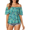 image:imageLYANER Womens Square Neck Cute Peplum TopFloral Tuquoise