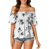 image:imageLYANER Womens Square Neck Cute Peplum TopFloral White