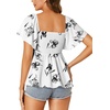 image:imageLYANER Womens Square Neck Cute Peplum TopFloral White