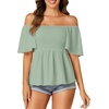 image:imageLYANER Womens Square Neck Cute Peplum TopLight Bean Green