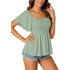 image:imageLYANER Womens Square Neck Cute Peplum TopLight Bean Green