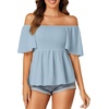 image:imageLYANER Womens Square Neck Cute Peplum TopLight Blue