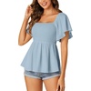 image:imageLYANER Womens Square Neck Cute Peplum TopLight Blue