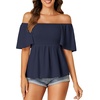 image:imageLYANER Womens Square Neck Cute Peplum TopNavy Blue
