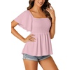 image:imageLYANER Womens Square Neck Cute Peplum TopPink