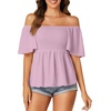 image:imageLYANER Womens Square Neck Cute Peplum TopPurple01