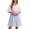 image:imageLYANER Womens Striped Color Block Shirt DressPink