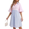 image:imageLYANER Womens Striped Color Block Shirt DressPink