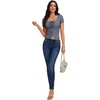 image:imageLYANER Womens Tie Front Button Down Crop TopsDenim Blue