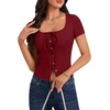 image:imageLYANER Womens Tie Front Button Down Crop TopsLight Wine Red