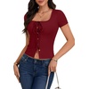 image:imageLYANER Womens Tie Front Button Down Crop TopsLight Wine Red