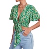 image:imageLYANER Womens Tie Front Sexy Crop TopsAbstract Green Print