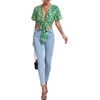 image:imageLYANER Womens Tie Front Sexy Crop TopsAbstract Green Print