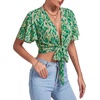 image:imageLYANER Womens Tie Front Sexy Crop TopsAbstract Green Print