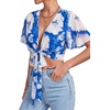 image:imageLYANER Womens Tie Front Sexy Crop TopsBlue Tie Dye
