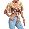image:imageLYANER Womens Tie Front Sexy Crop TopsGeometric Beige
