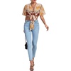 image:imageLYANER Womens Tie Front Sexy Crop TopsGeometric Beige