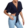 image:imageLYANER Womens Tie Front Sexy Crop TopsNavy Blue