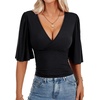 image:imageLYANER Womens Wrap V Neck Dressy Casual TopsBlack