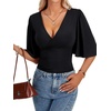 image:imageLYANER Womens Wrap V Neck Dressy Casual TopsBlack