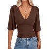 image:imageLYANER Womens Wrap V Neck Dressy Casual TopsChestnut Brown